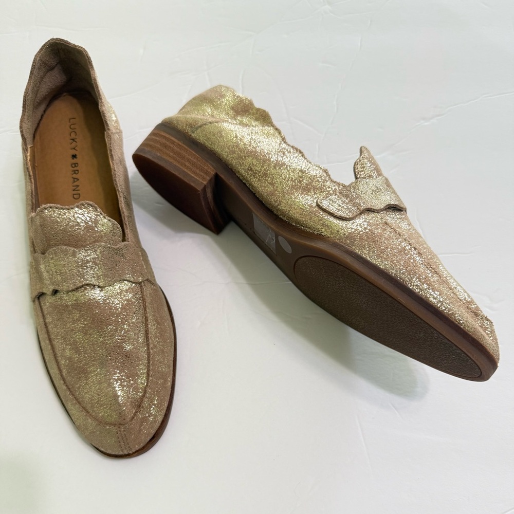 Lucky Brand LK-Callister Gold Leather Loafers Flats Size 9 Low Block Heel